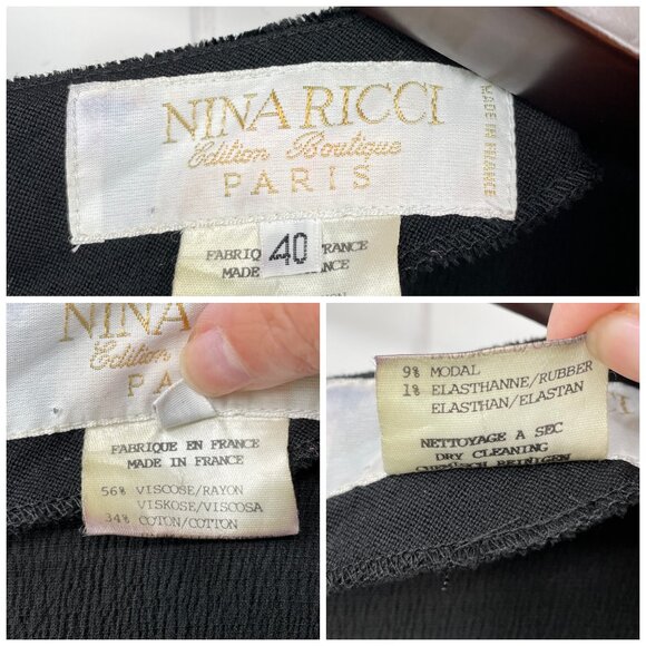 Vintage 80s Nina Ricci Black Sheath Long Sleeve Dress Square Neckline | M 40 - Picture 9 of 16